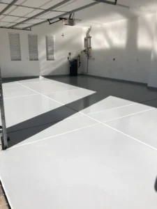 Garage floor during a coating installation