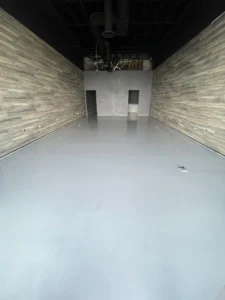 Resinous floor coating in a commercial space