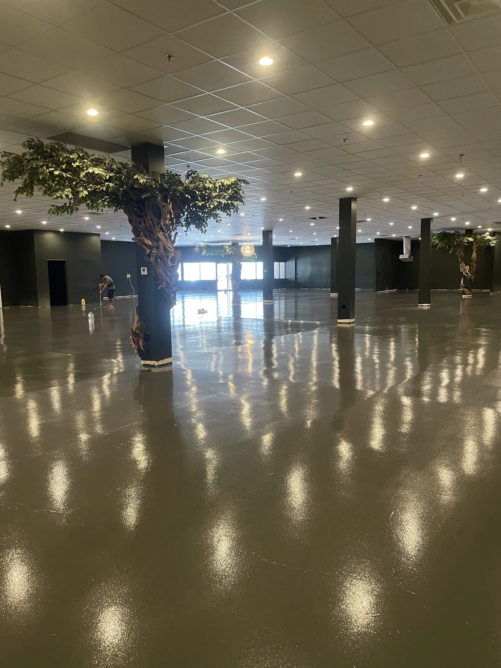 Resinous floor coating installed in a commercial building